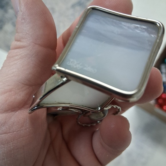 VTG Signed Stained Glass Angel Christmas Figurine 2000 Iridescent Halo Cross Art - Picture 8 of 13